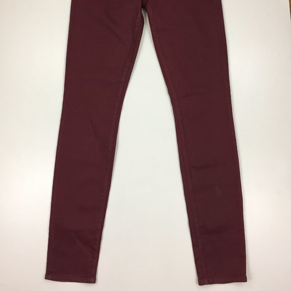 NWT MM DENIM Dark Red Glittery TATE Mid-Rise Logo Hardware Slim Fit Skinny Jeans - Picture 6 of 9